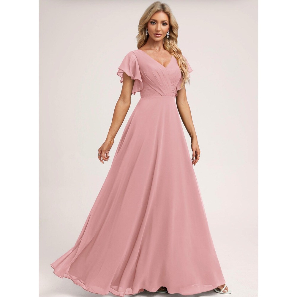 JJ's House Blush Pink Chiffon Flutter Sleeve Maxi Formal Dress 16W HYLF145133
